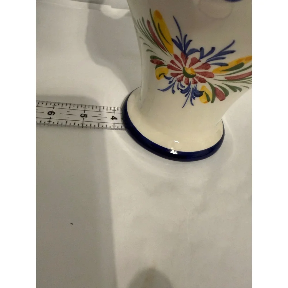 RCCL Portugal Hand Painted Ceramic Floral Basket Vase Twisted Handle Scalloped‎